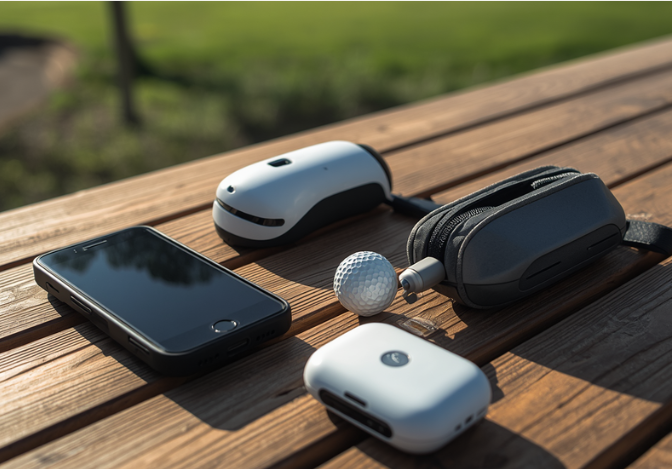 golf-tech-gadgets-for-travel-with-rangefinder-gps-watch-power-bank-and-golf-bag